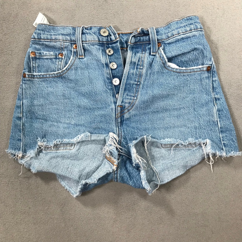 Levi's 501 Original Shorts Women Size 25 Light Blue Button Fly Frayed Raw Hem